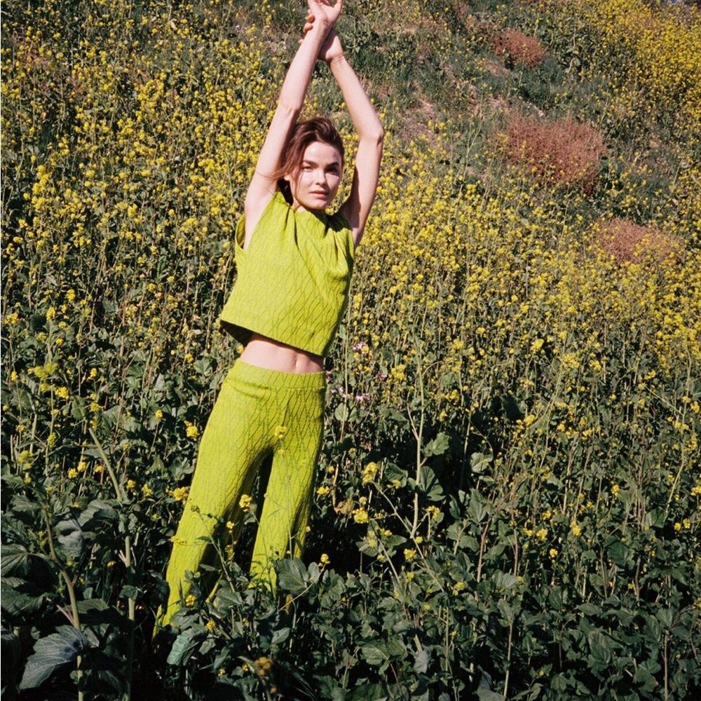 Zara Lime Green Patterned Wide Leg Pants